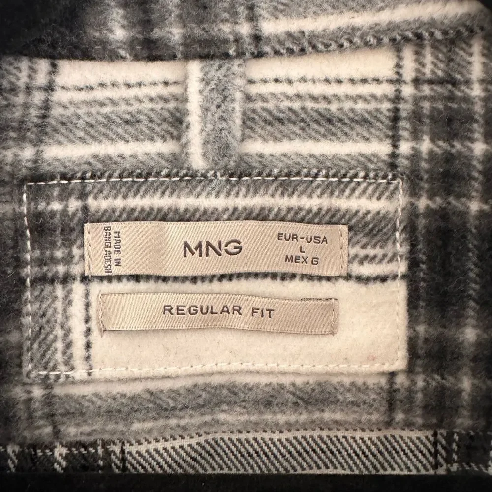 Mango Black and White Utility Jacket with Plaid Design